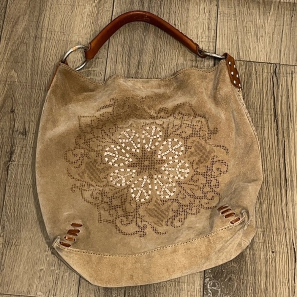 RARE Lucky Brand Suede Shoulder Bag in Tan and Brown